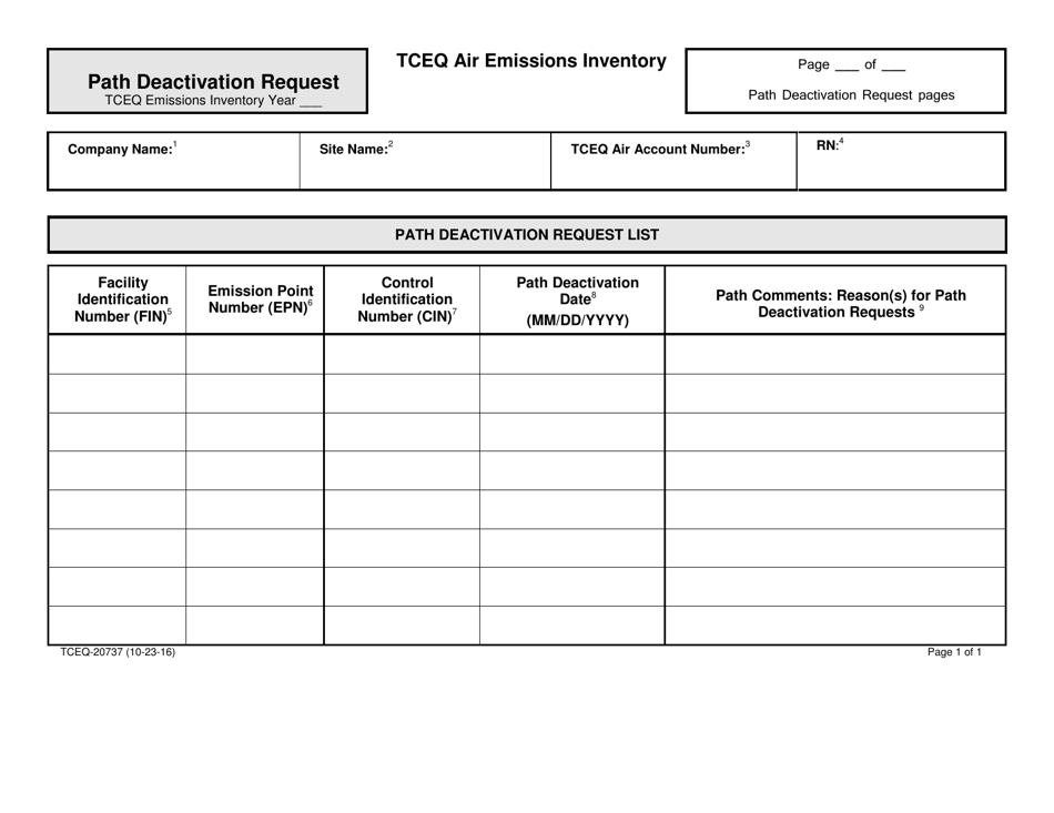 Form TCEQ-20737 Tceq Air Emissions Inventory: Path Deactivation Request - Texas, Page 1