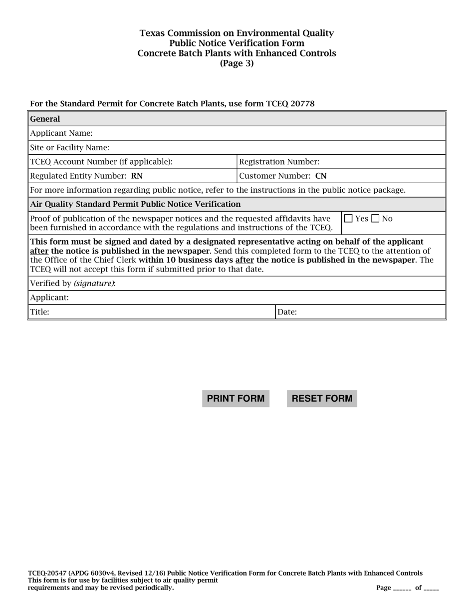 Form TCEQ-20547 Alternative Language Public Notice Verification Form Air Quality Standard Permit for Concrete Batch Plants With Enhanced Controls - Texas, Page 3
