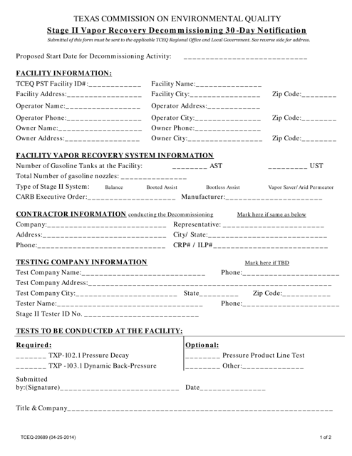 Form TCEQ-20689  Printable Pdf