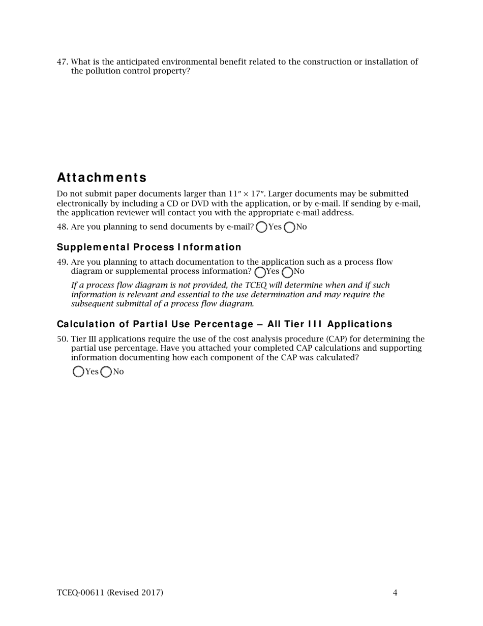 Form TCEQ-00611 Application for Use Determination for Pollution Control Property and Predetermined Equipment List - Texas, Page 4