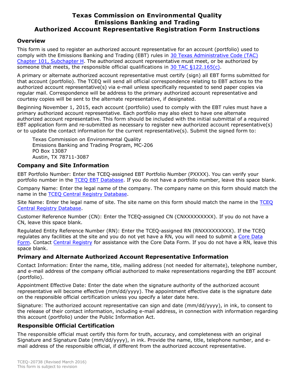 Form TCEQ-20738 Emissions Banking and Trading Programs Authorized Account Representative Registration Form - Texas, Page 3