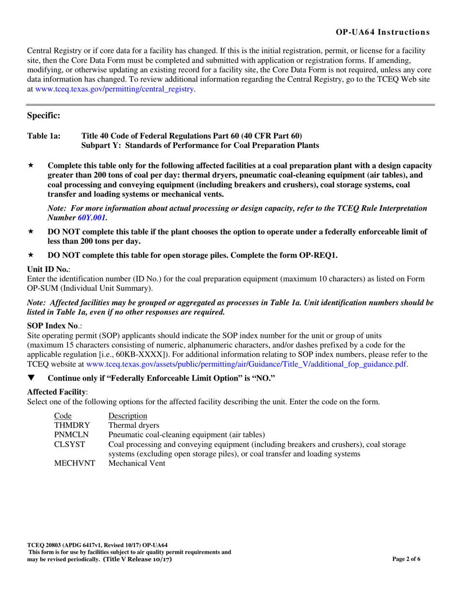 Form TCEQ-20803 (OP-UA64) Coal Preparation Plant Attributes - Texas, Page 2