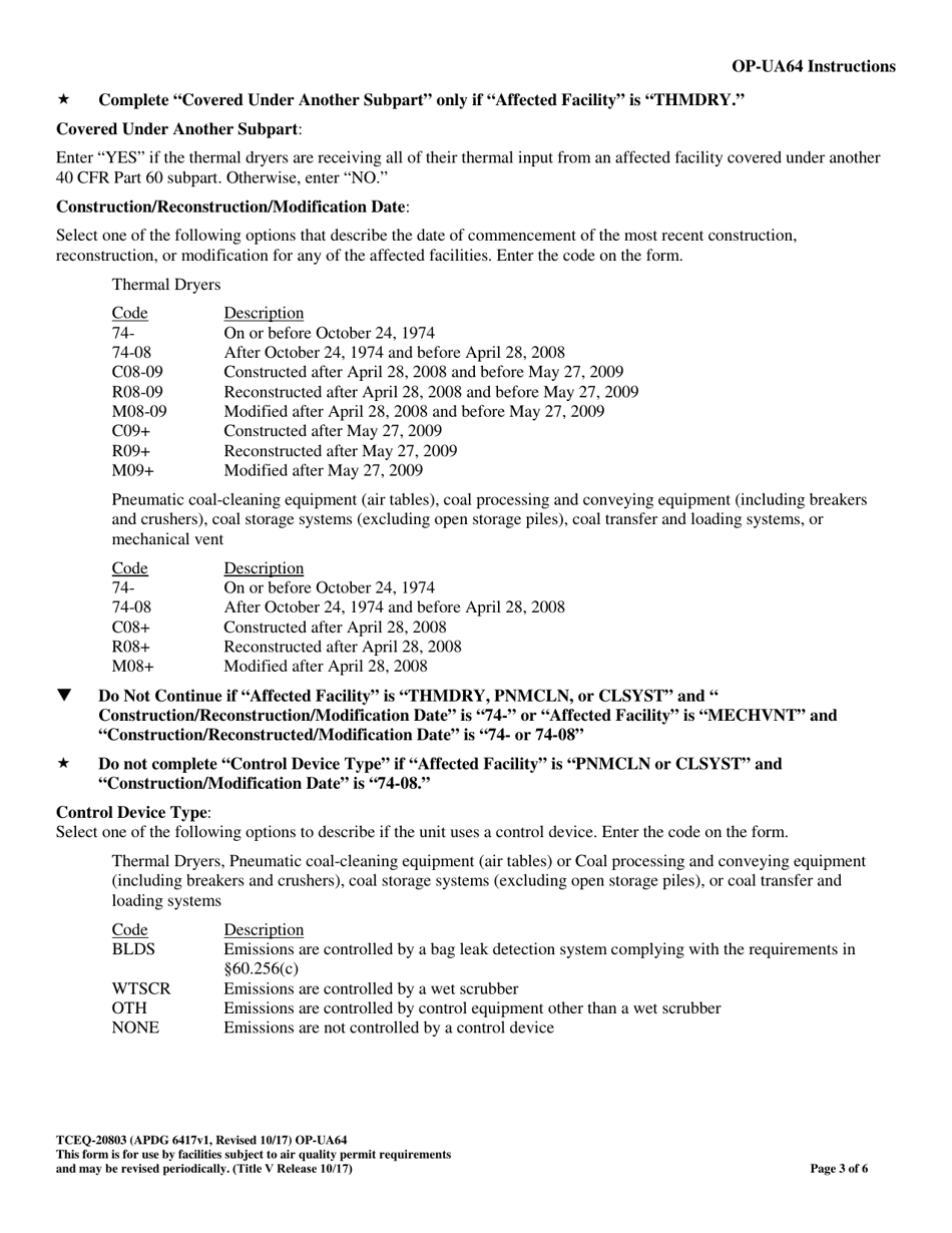 Form TCEQ-20803 (OP-UA64) Coal Preparation Plant Attributes - Texas, Page 3