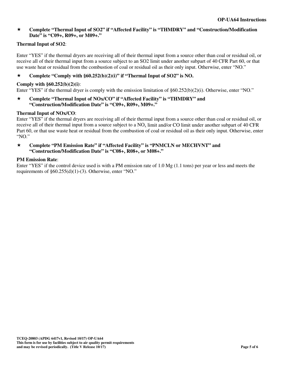 Form TCEQ-20803 (OP-UA64) Coal Preparation Plant Attributes - Texas, Page 5