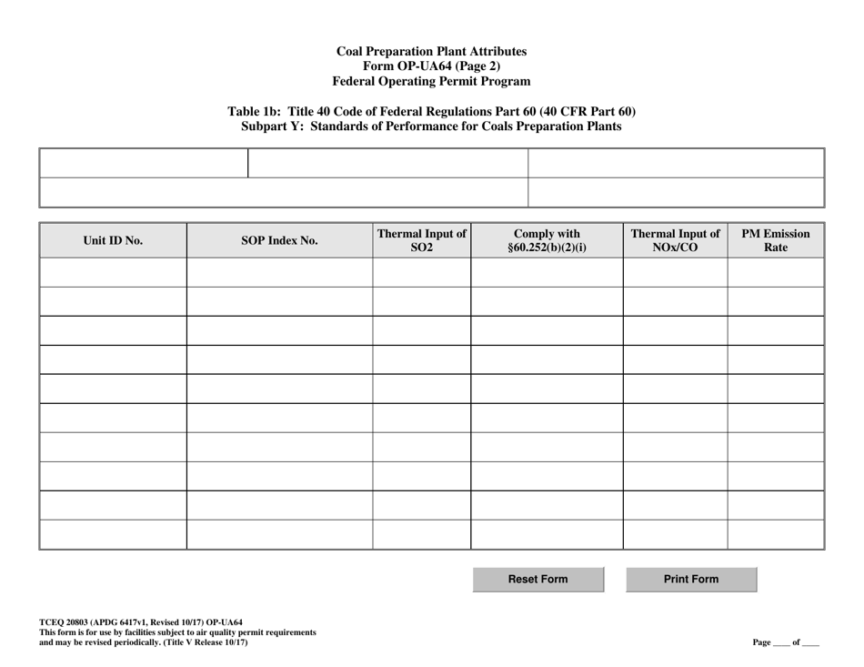 Form TCEQ-20803 (OP-UA64) Coal Preparation Plant Attributes - Texas, Page 7