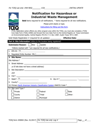 Form TCEQ-00002 Notification for Hazardous or Industrial Waste Management - Texas