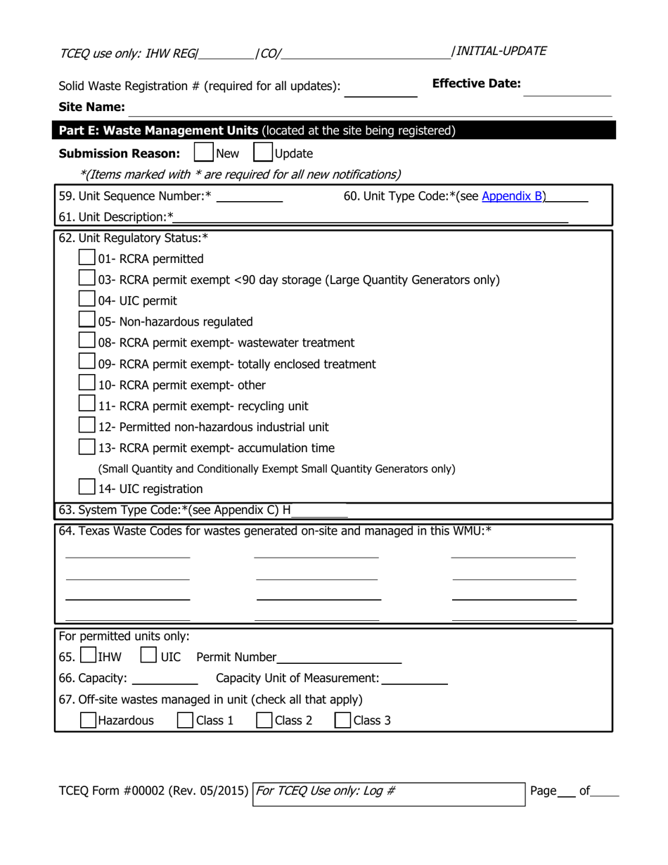 Form TCEQ-00002 Notification for Hazardous or Industrial Waste Management - Texas, Page 5
