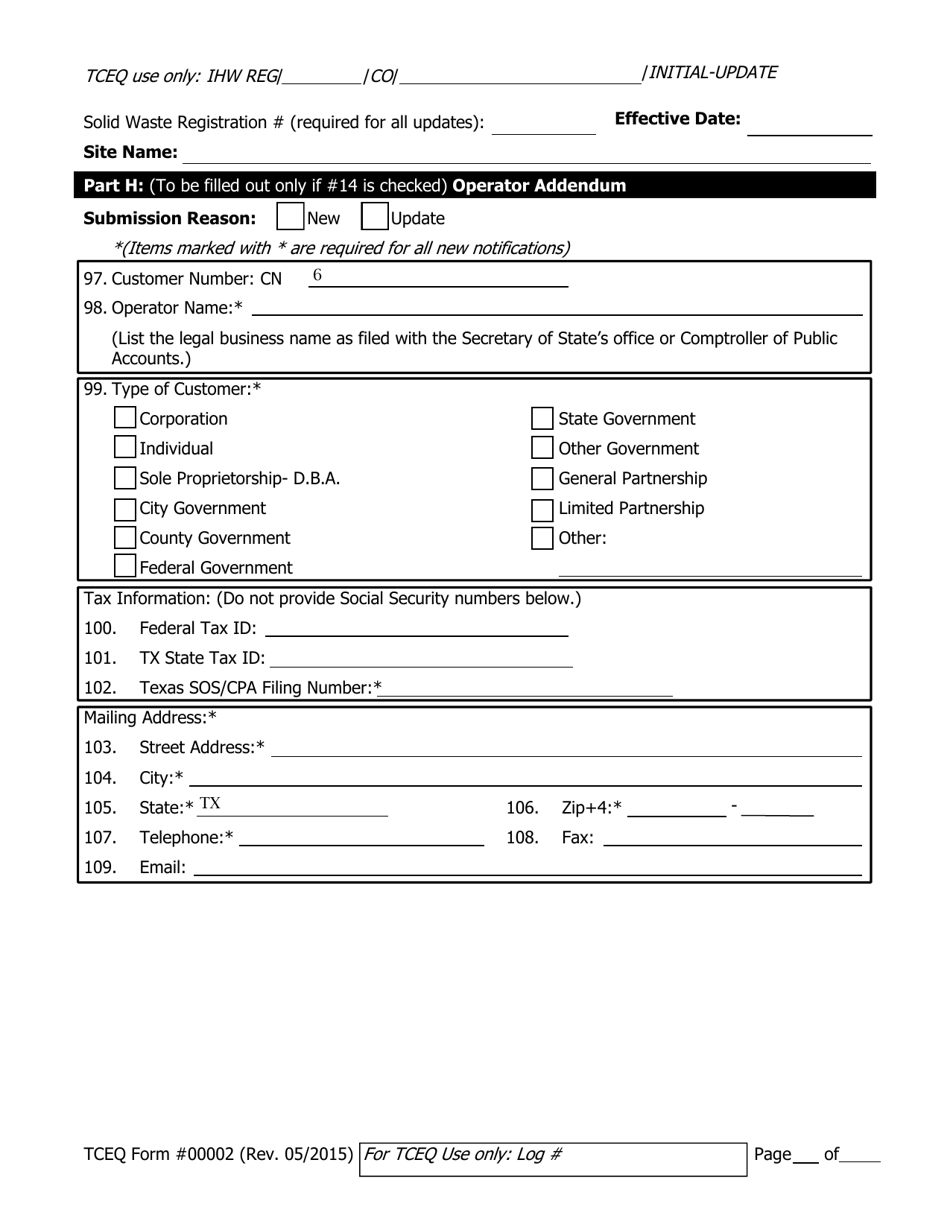Form TCEQ-00002 Notification for Hazardous or Industrial Waste Management - Texas, Page 8