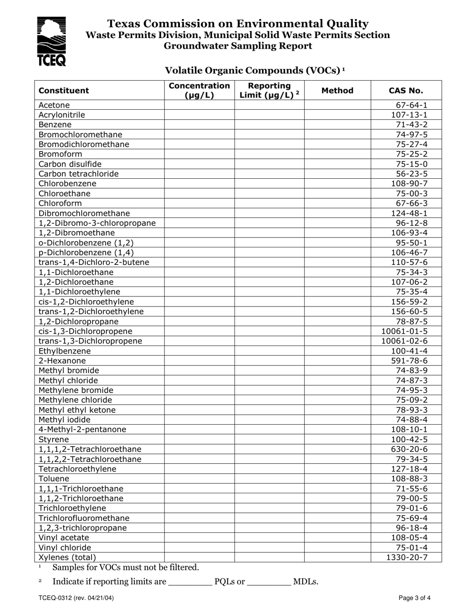 Form TCEQ-00312 Ground-Water Sampling Report - Texas, Page 3