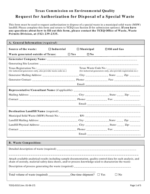 Form TCEQ-00152  Printable Pdf