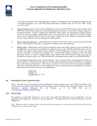 Form TCEQ-20460 General Application for Radioactive Material License - Texas, Page 6