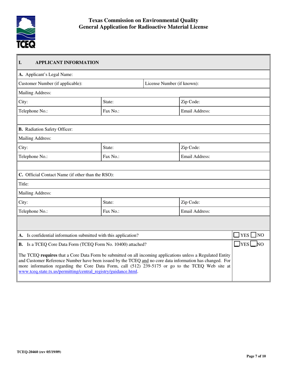 Form TCEQ-20460 General Application for Radioactive Material License - Texas, Page 7
