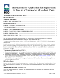 Document preview: Instructions for Form TCEQ-00426 Application to Claim a Registration by Rule as a Transporter of Medical Waste - Texas