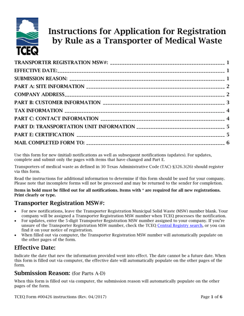Form TCEQ-00426  Printable Pdf