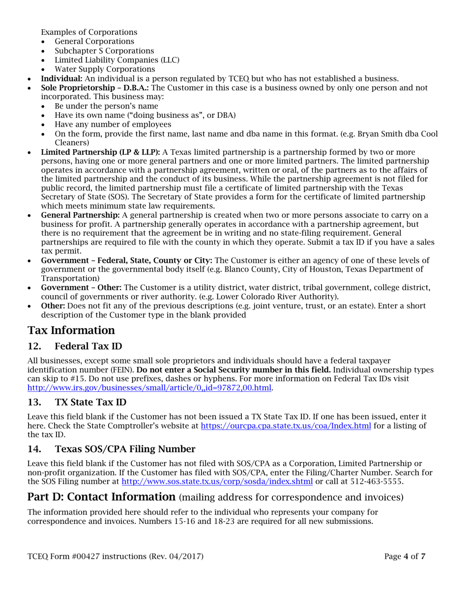 Instructions for Form TCEQ-00427 Application to Claim a Registration by Rule as a Mobile on-Site Treater of Medical Waste - Texas, Page 4