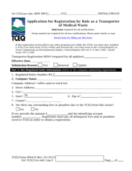 Document preview: Form TCEQ-00426 Application to Claim a Registration by Rule as a Transporter of Medical Waste - Texas