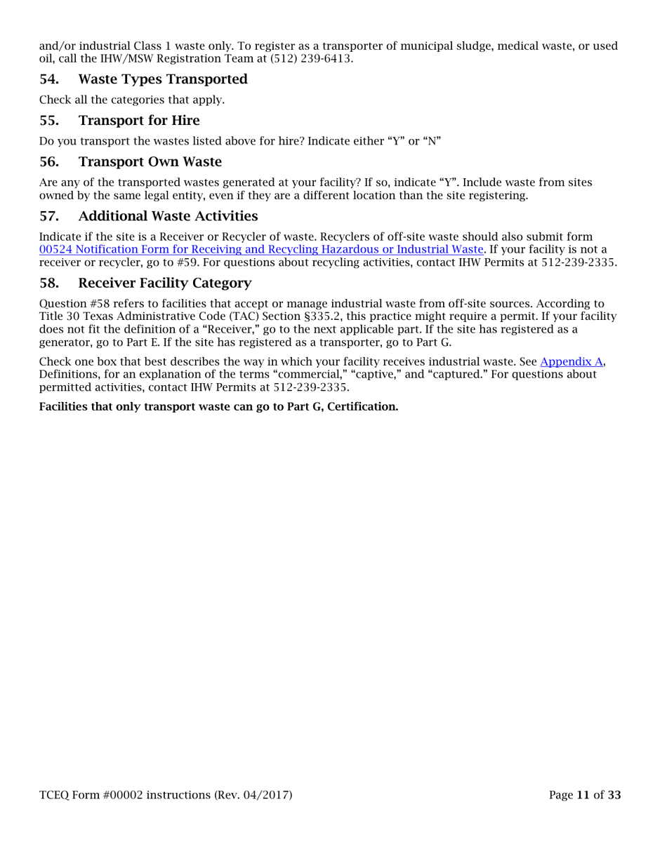 Instructions for Form TCEQ-00002 Notification for Hazardous or Industrial Waste Management Form - Texas, Page 11
