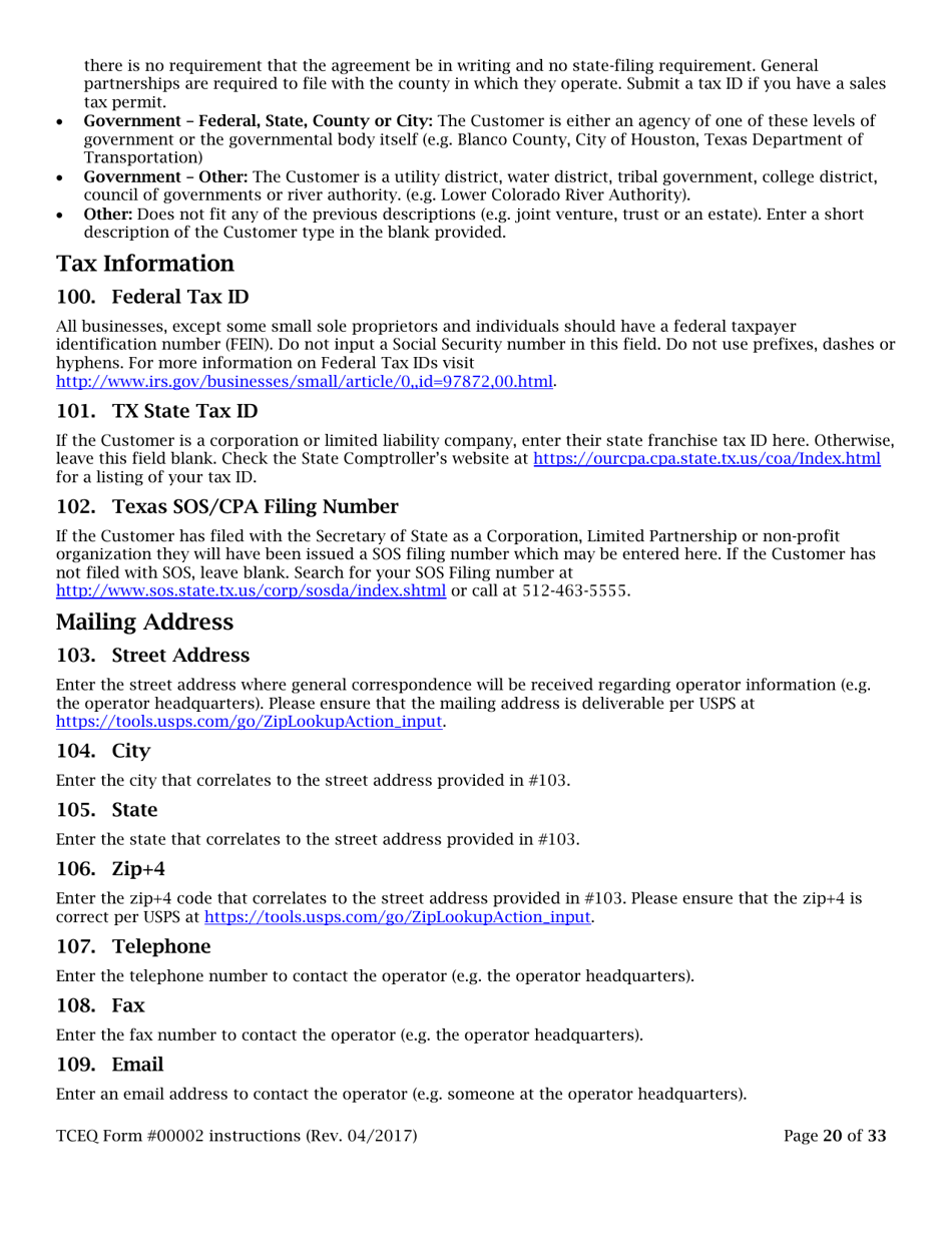 Instructions for Form TCEQ-00002 Notification for Hazardous or Industrial Waste Management Form - Texas, Page 20