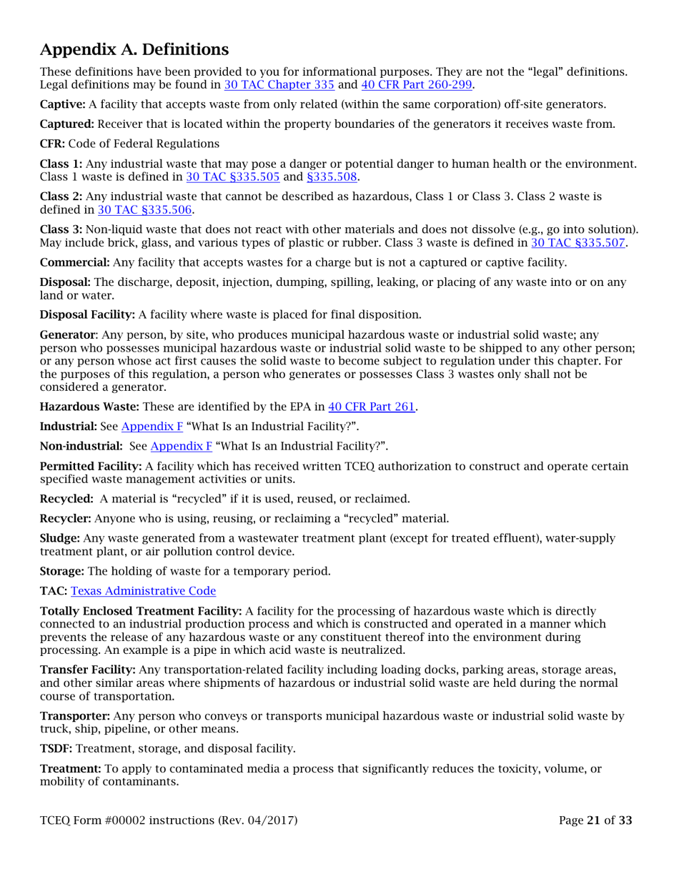 Instructions for Form TCEQ-00002 Notification for Hazardous or Industrial Waste Management Form - Texas, Page 21