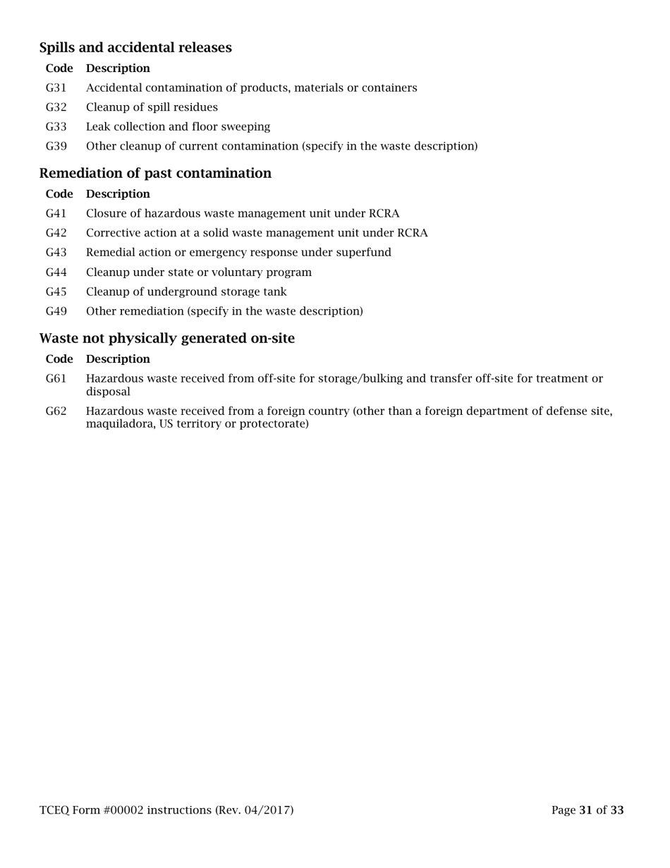Instructions for Form TCEQ-00002 Notification for Hazardous or Industrial Waste Management Form - Texas, Page 31