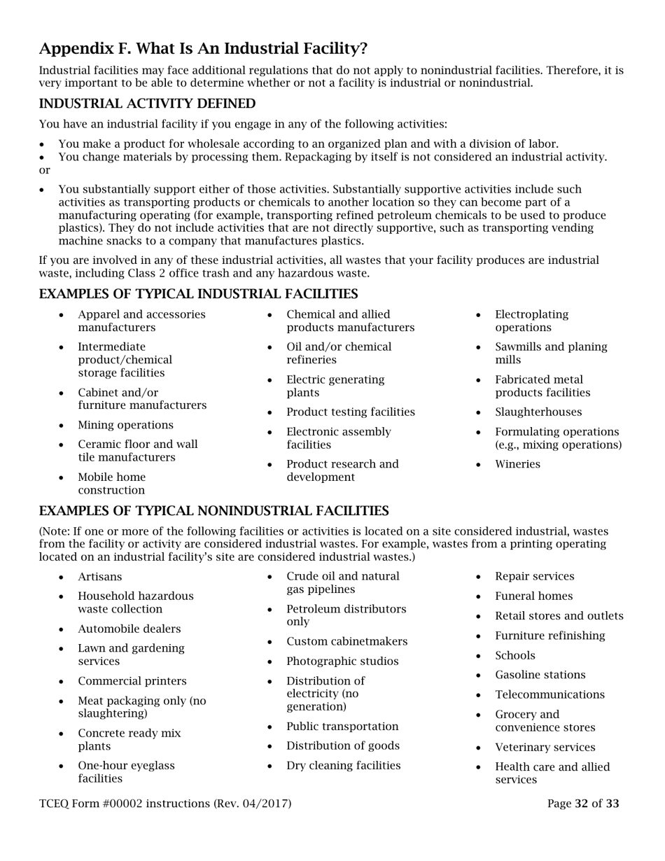 Instructions for Form TCEQ-00002 Notification for Hazardous or Industrial Waste Management Form - Texas, Page 32