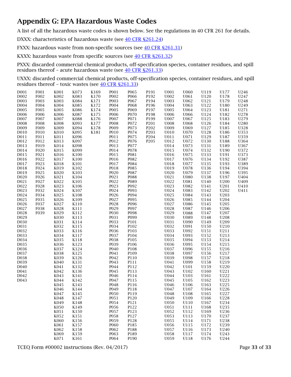Instructions for Form TCEQ-00002 Notification for Hazardous or Industrial Waste Management Form - Texas, Page 33