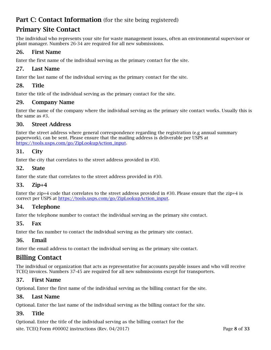 Instructions for Form TCEQ-00002 Notification for Hazardous or Industrial Waste Management Form - Texas, Page 8