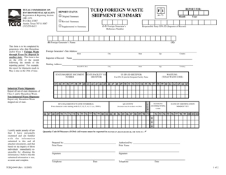 Document preview: Form TCEQ-00449 Foreign Waste Shipment Summary - Texas