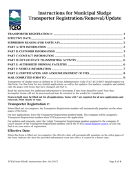 Document preview: Instructions for Form TCEQ-00481 Application to Register or Renew Registration as a Transporter of Municipal Sludge(S) and Similar Wastes - Texas