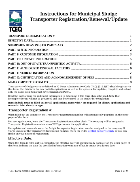 Form TCEQ-00481  Printable Pdf