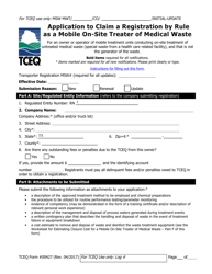 Document preview: Form TCEQ-00427 Application to Claim a Registration by Rule as a Mobile on-Site Treater of Medical Waste - Texas