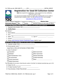 Form TCEQ-00533 Registration for Used Oil Collection Center - Texas