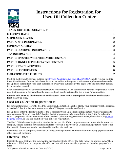 Form TCEQ-00533  Printable Pdf