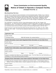 Compost Form 1 (TCEQ-00651) Notice of Intent to Operate a Compost Facility - Texas