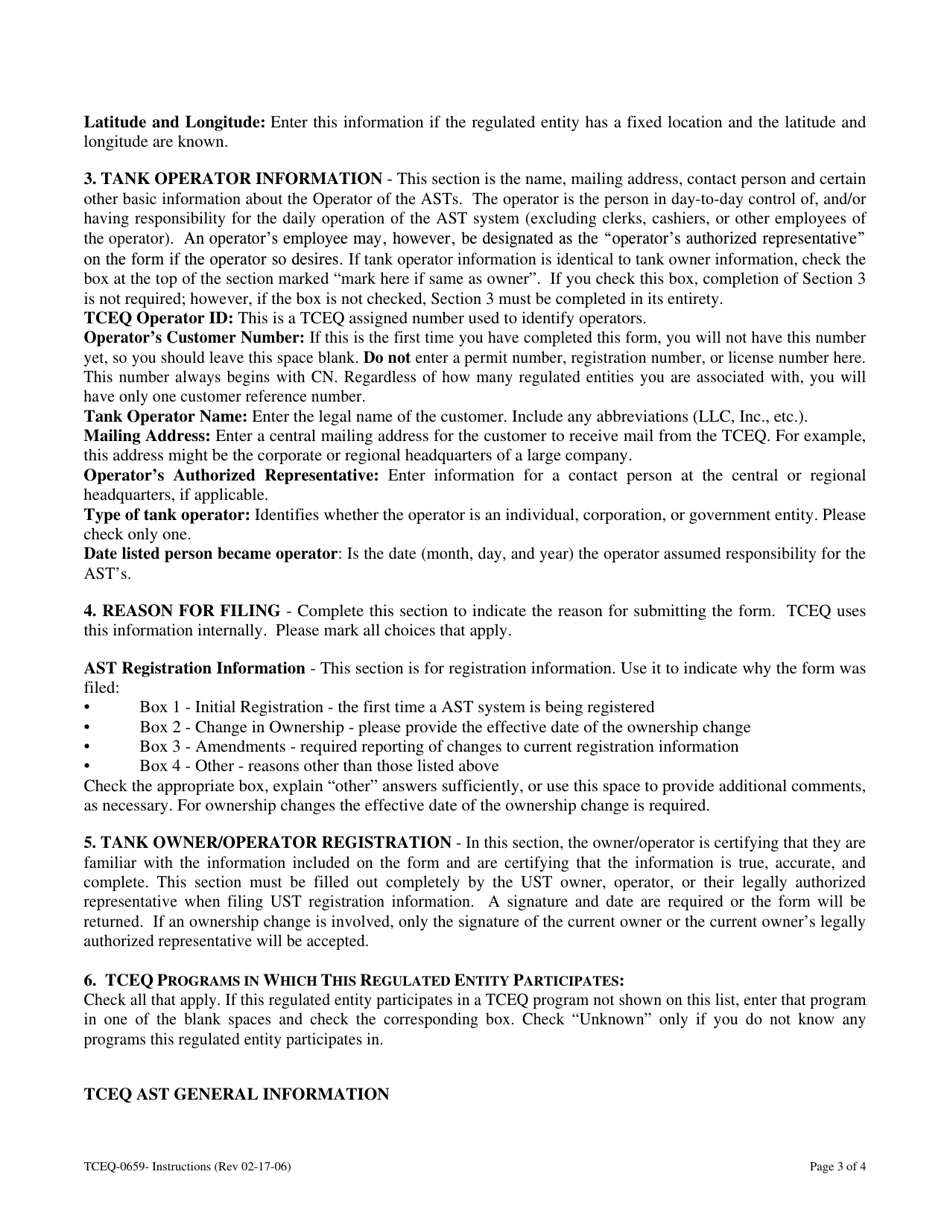 Instructions for Form TCEQ-0659 Aboveground Storage Tank Registration Form - Texas, Page 3