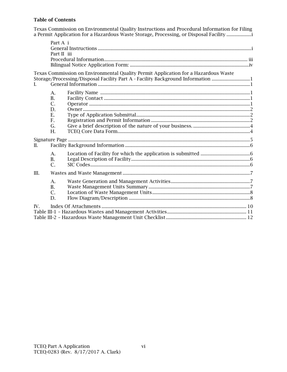 Form TCEQ-0283 Permit Application for a Hazardous Waste Storage, Processing, or Disposal Facility - Texas, Page 6