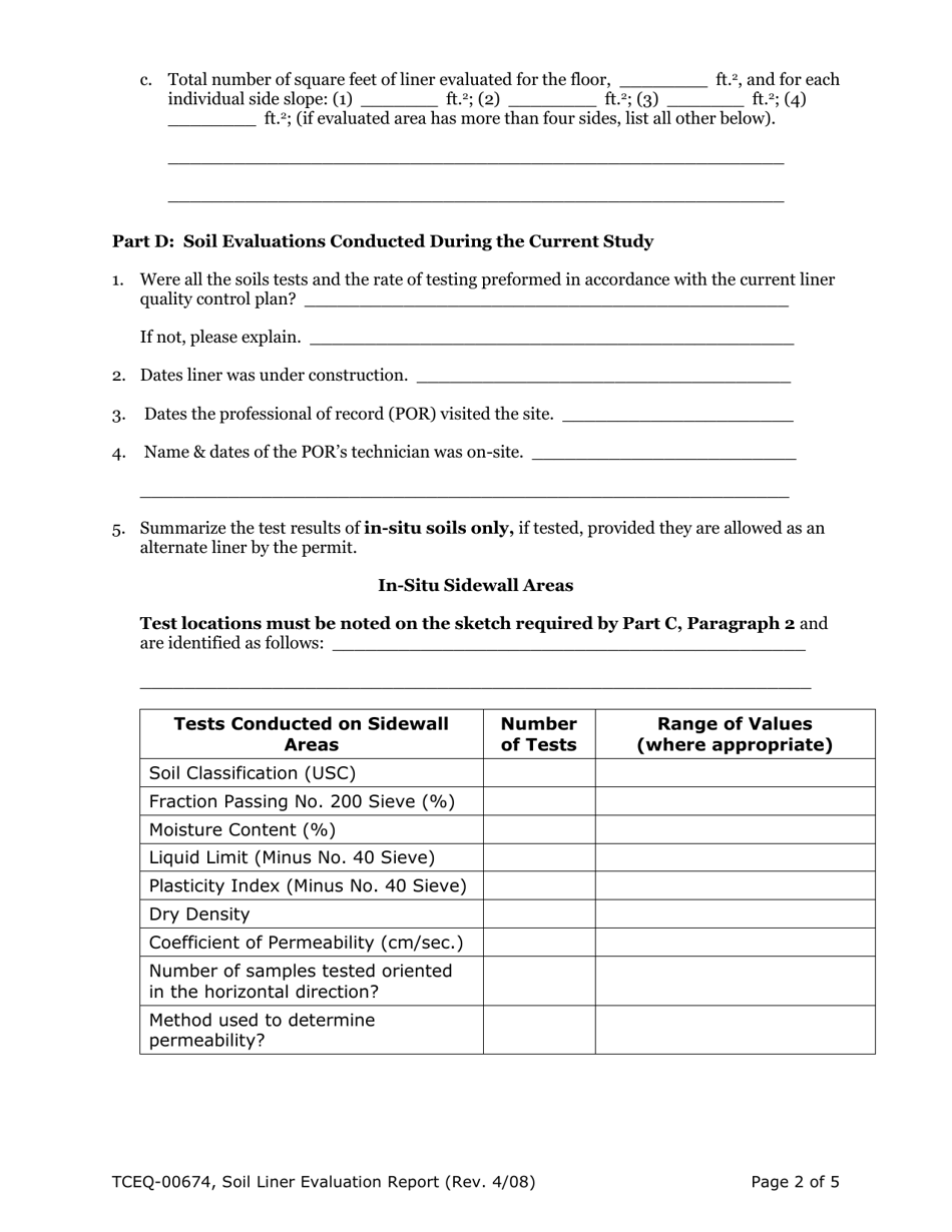 Form TCEQ-00674 Municipal Solid Waste Landfill Site Soil and Liner Evaluation Report - Texas, Page 3