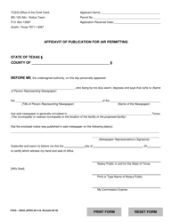 Document preview: Form TCEQ-20533 Affidavit of Publication for Air Permitting - Texas