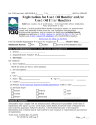 Form TCEQ-10062 Registration for Used Oil Handlers and/or Used Oil Filter Handlers - Texas