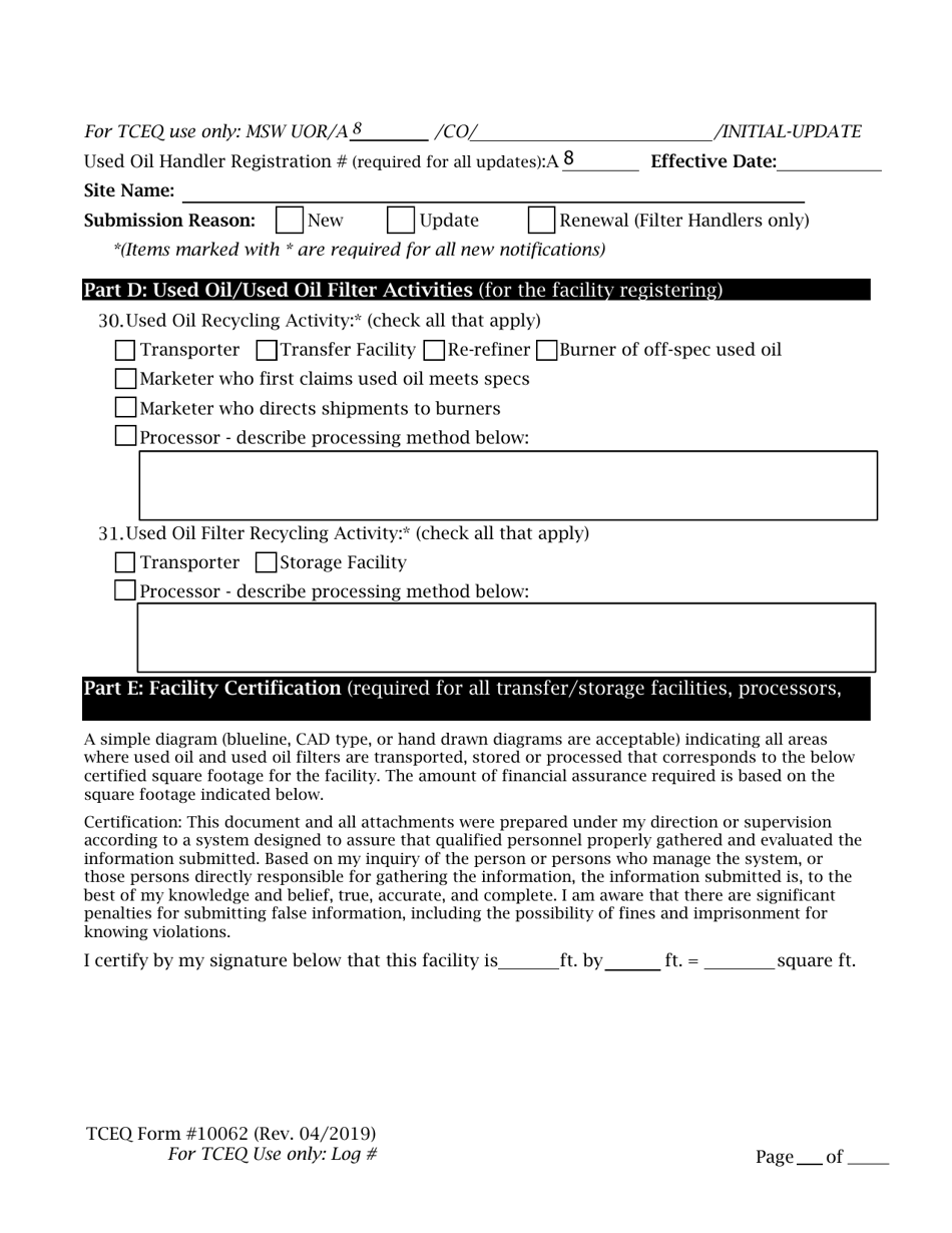 Form TCEQ-10062 Registration for Used Oil Handlers and / or Used Oil Filter Handlers - Texas, Page 3