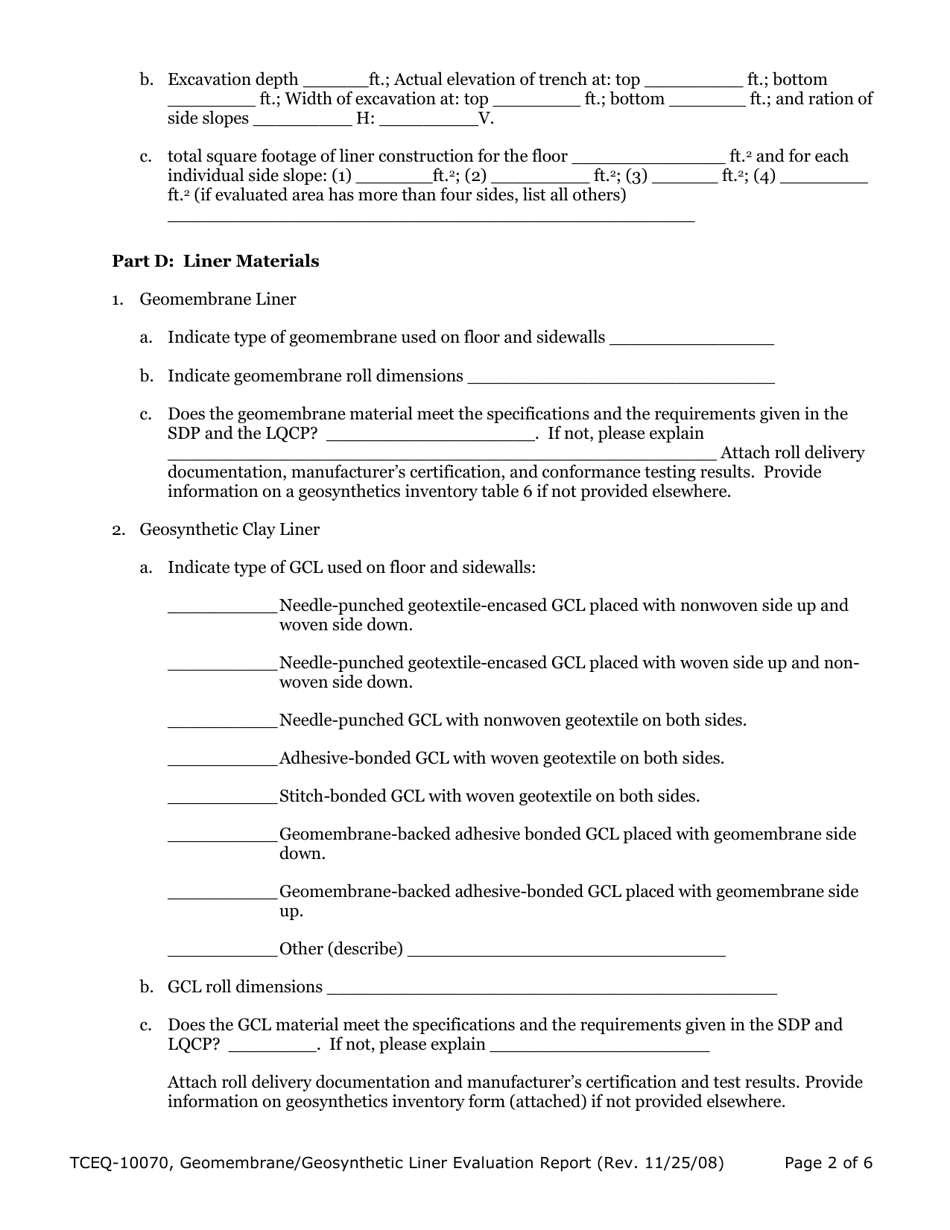 Form TCEQ-10070 Municipal Solid Waste Landfill Site Geomembrane / Geosynthetic Clay Liner Evaluation Report - Texas, Page 3