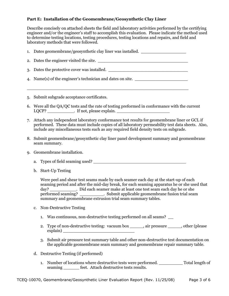 Form TCEQ-10070 Municipal Solid Waste Landfill Site Geomembrane / Geosynthetic Clay Liner Evaluation Report - Texas, Page 4