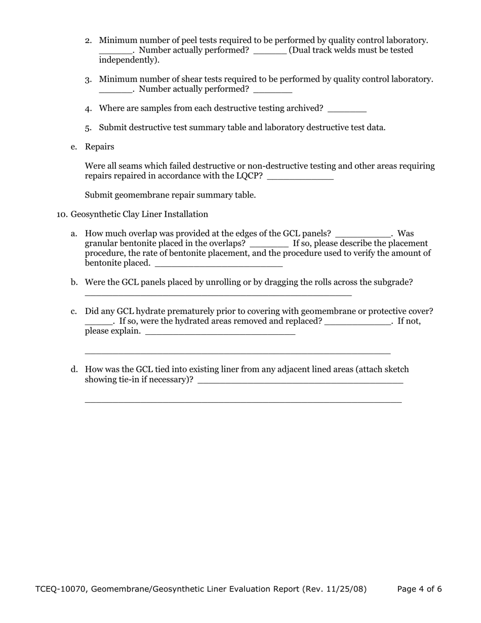 Form TCEQ-10070 Municipal Solid Waste Landfill Site Geomembrane / Geosynthetic Clay Liner Evaluation Report - Texas, Page 5