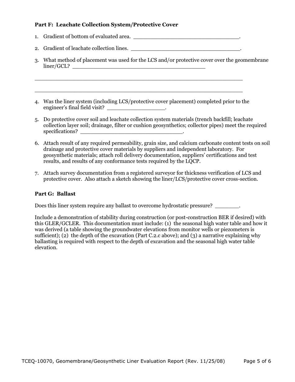Form TCEQ-10070 Municipal Solid Waste Landfill Site Geomembrane / Geosynthetic Clay Liner Evaluation Report - Texas, Page 6