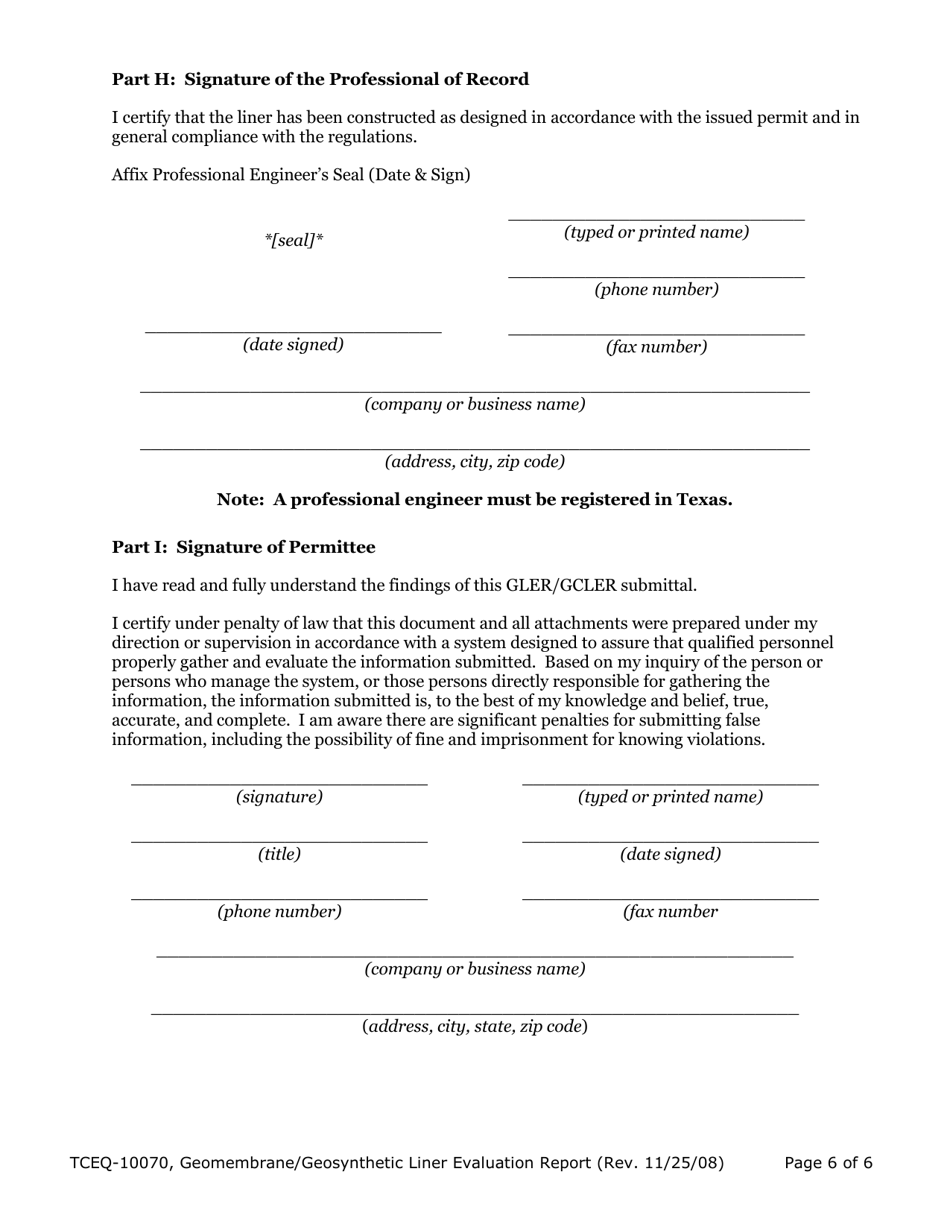 Form TCEQ-10070 Municipal Solid Waste Landfill Site Geomembrane / Geosynthetic Clay Liner Evaluation Report - Texas, Page 7