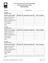 Document preview: Form TCEQ-10074 Uplift Stability (Municipal Solid Waste) - Texas