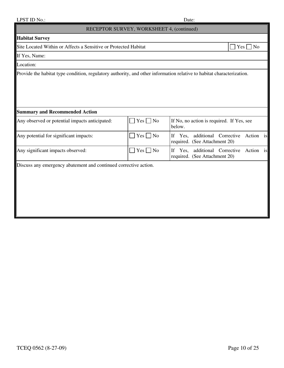 Form TCEQ-00562 Assessment Report Form (Pdf) in Guidance for Risk-Based Assessments at Leaking Petroleum Storage Tank Sites in Texas - Texas, Page 10