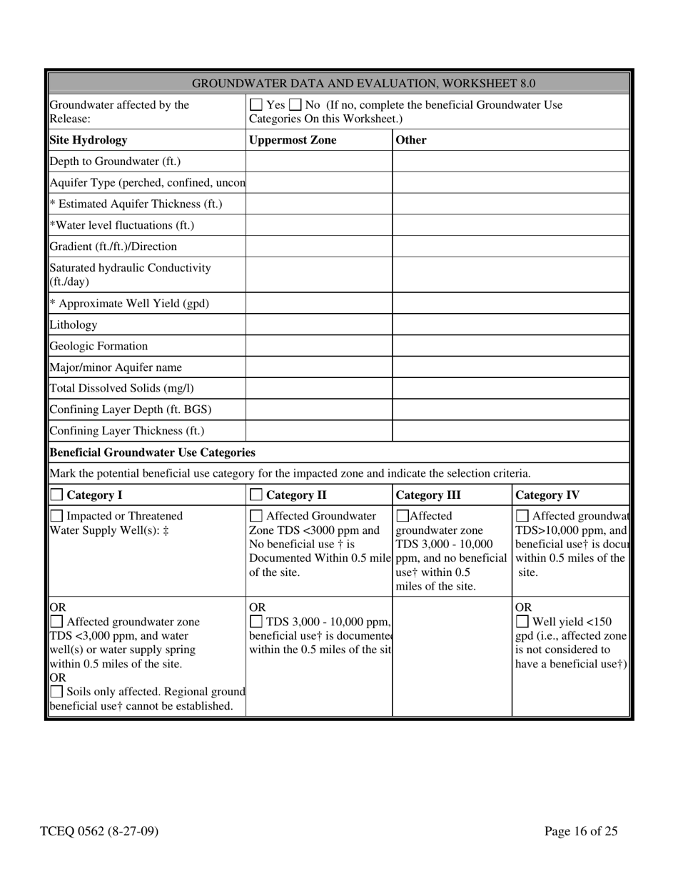 Form TCEQ-00562 Assessment Report Form (Pdf) in Guidance for Risk-Based Assessments at Leaking Petroleum Storage Tank Sites in Texas - Texas, Page 16