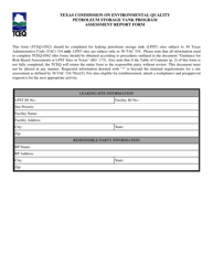 Form TCEQ-00562 Assessment Report Form (Pdf) in Guidance for Risk-Based Assessments at Leaking Petroleum Storage Tank Sites in Texas - Texas
