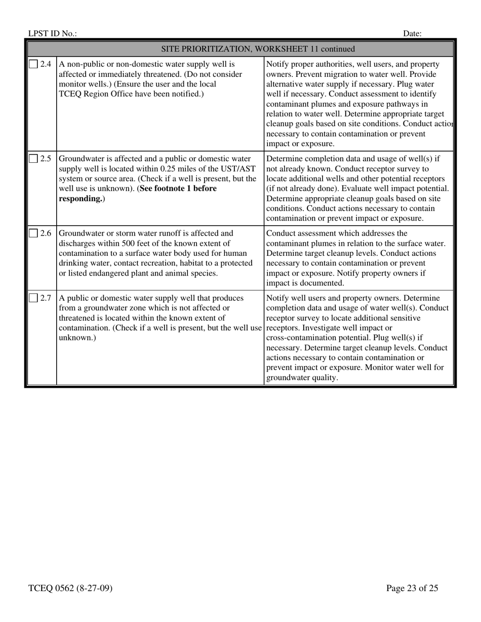 Form TCEQ-00562 Assessment Report Form (Pdf) in Guidance for Risk-Based Assessments at Leaking Petroleum Storage Tank Sites in Texas - Texas, Page 23